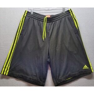 Adidas Grey/Yellow Athletic Basketball Shorts Mens Size Large Stretch Loose Leg